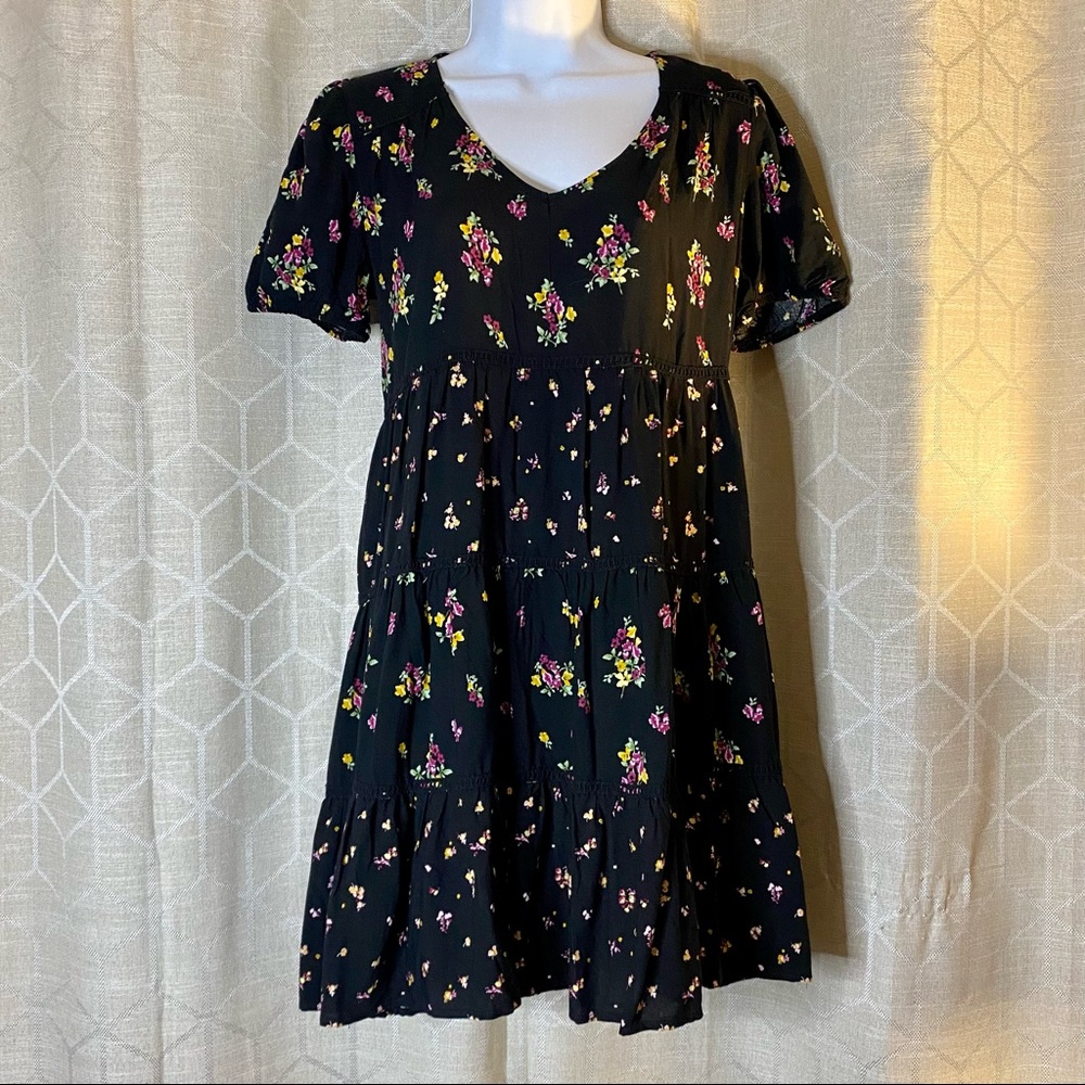 Wild Fable Black Floral Puff Sleeve Babydoll Dress